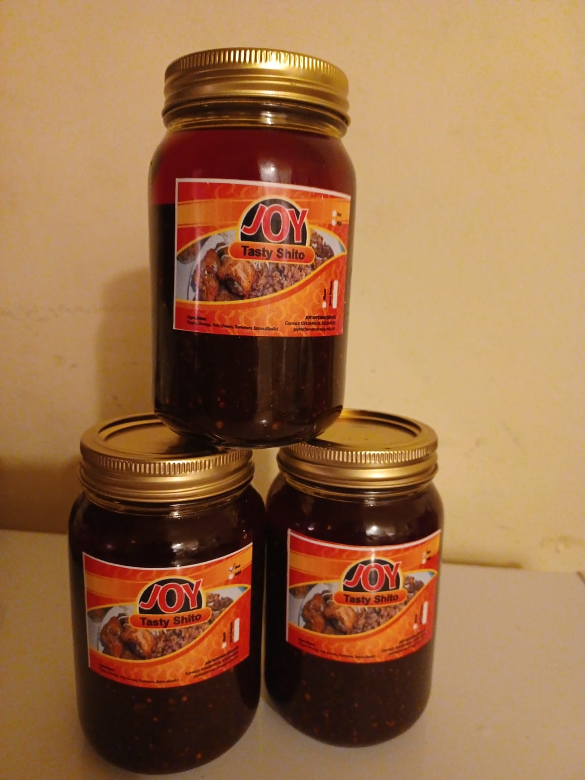 Three jars of Joy Kitchen homemade shito pepper sauce